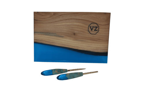 VZ Hookah / Набор разделочная доска VZ с шилом и лопаткой дерево/акрил синий в ХукаГиперМаркете Т24
