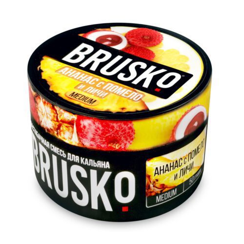 Brusko / Бестабачная смесь Brusko Medium Ананас с помело и личи, 50г в ХукаГиперМаркете Т24