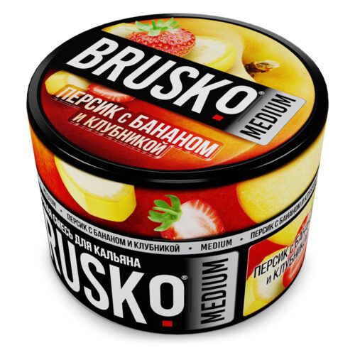 Brusko / Бестабачная смесь Brusko Medium Персик с бананом и клубникой, 50г в ХукаГиперМаркете Т24