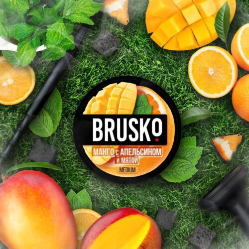 Brusko / Бестабачная смесь Brusko Medium Манго c апельсином и мятой, 50г в ХукаГиперМаркете Т24