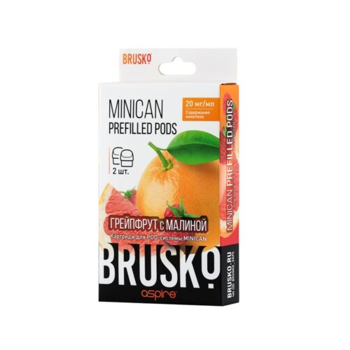 Brusko / Предзаправленный картридж Brusko Minican Грейпфрут с малиной, 2,4 мл, 2%, 2 шт в ХукаГиперМаркете Т24