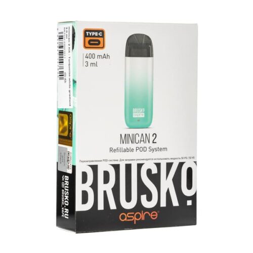Brusko / Электронная сигарета Brusko Minican 2 400mAh Бирюзово белый градиент (многоразовая) в ХукаГиперМаркете Т24