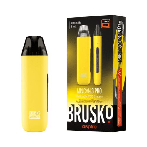 Brusko / Электронная сигарета Brusko Minican 3 Pro 900mAh Yellow (многоразовая) в ХукаГиперМаркете Т24