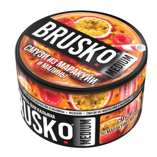 Brusko / Бестабачная смесь Brusko Medium Смузи из маракуйи и малины, 250г в ХукаГиперМаркете Т24
