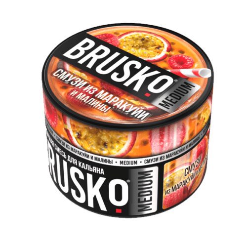 Brusko / Бестабачная смесь Brusko Medium Смузи из маракуйи и малины, 50г в ХукаГиперМаркете Т24