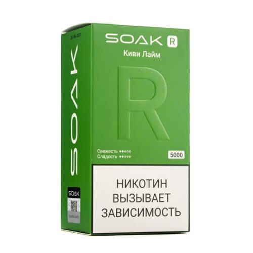 Soak / Электронная сигарета Soak R Киви лайм (5000 затяжек, одноразовая) в ХукаГиперМаркете Т24